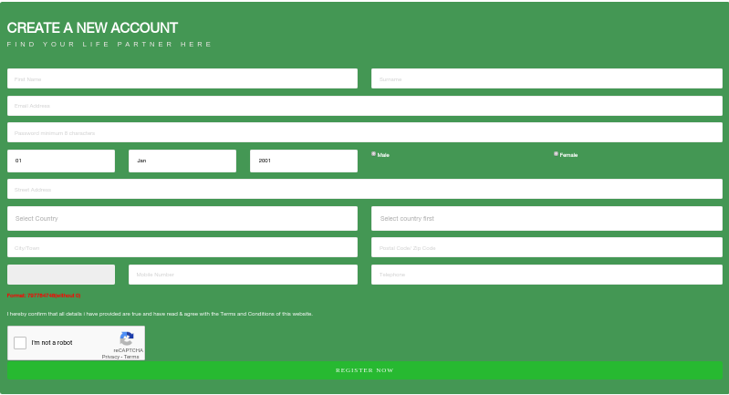 Registration step 1